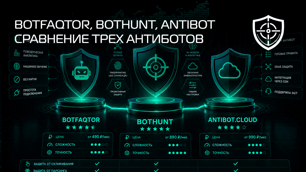 BotFAQtor vs BotHunt vs Antibot.Cloud: честное сравнение трёх антиботов в 2026 году
